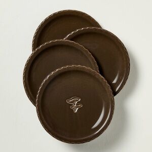 HEARTH & HAND NWT 4pc mushroom ceramic appetizer plates -forest brown